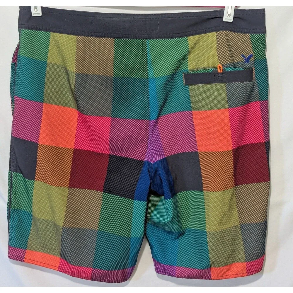 American Eagle Board Shorts Mens Large Multicolor Plaid Swim Trunks Surf Beach